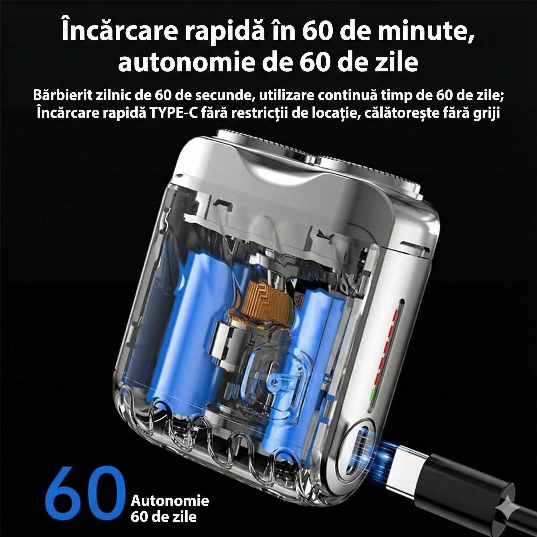 Aparat de ras portabil  cu design tip valiză