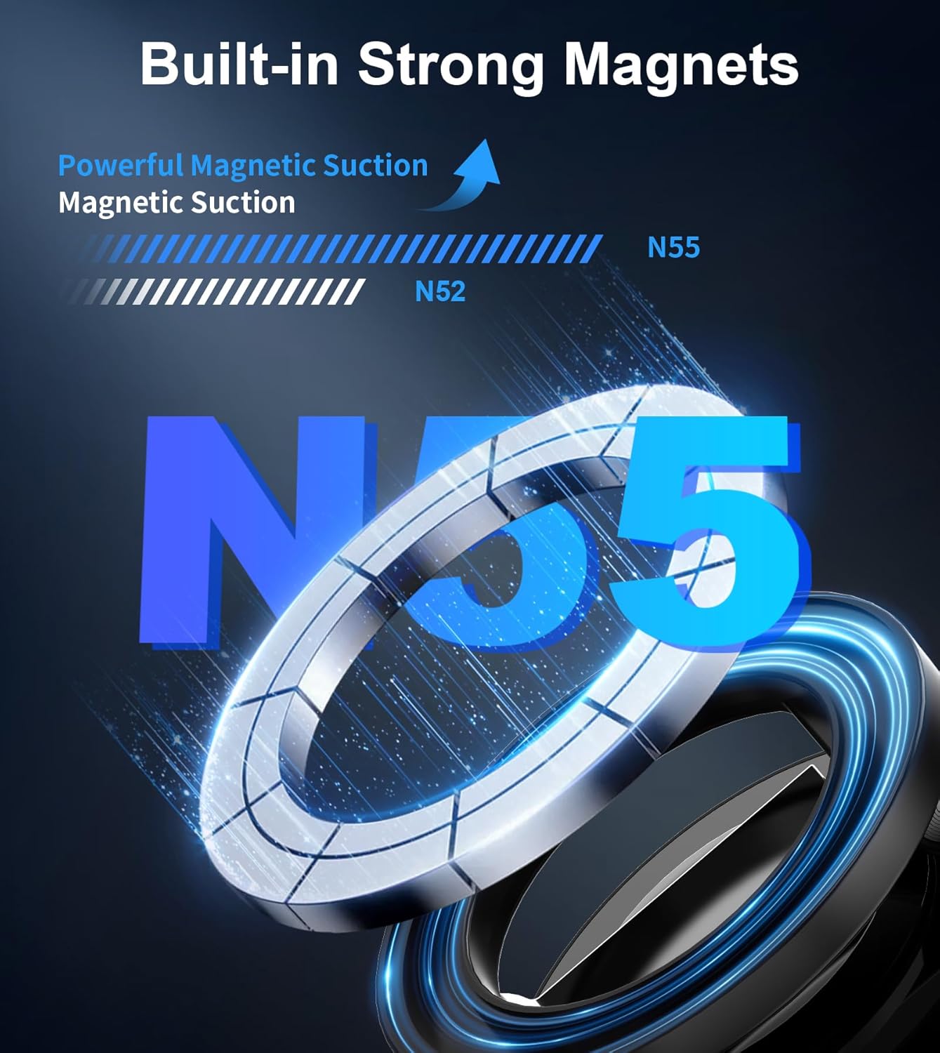 Suport magnetic premium pentru telefon – pliabil, rotativ 360°, cu prindere vacuum ultra-puternică,